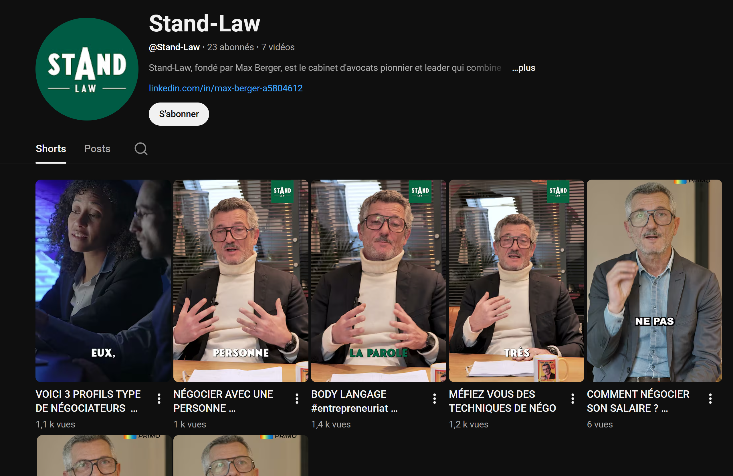Aperçu de la chaîne YouTube STAND LAW